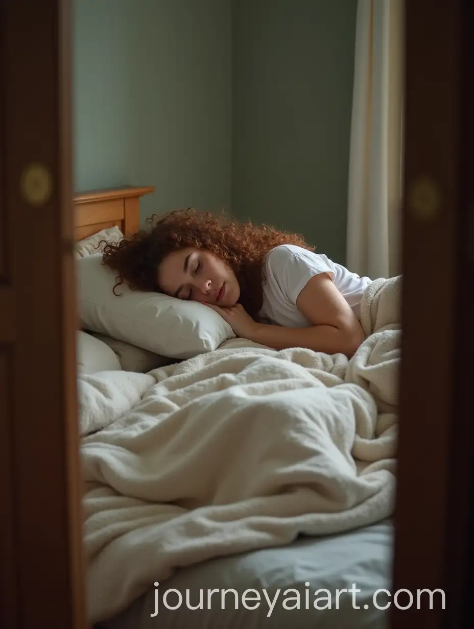 YoungAI-Art-Prompt-Expansion-Woman-Sleeping-in-Large-Tshirt-Hugging-Blanket-in-Cozy-Bedroom