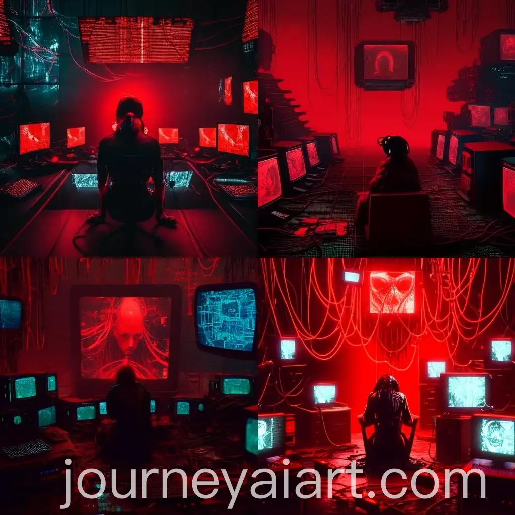 Cyberpunk-Dystopian-Scene-Silhouette-in-RetroFuturistic-Room