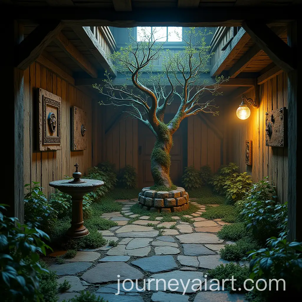 Magical-Indoor-Hogwarts-Backyard-with-Whomping-Willow-and-Enchanted-Plants