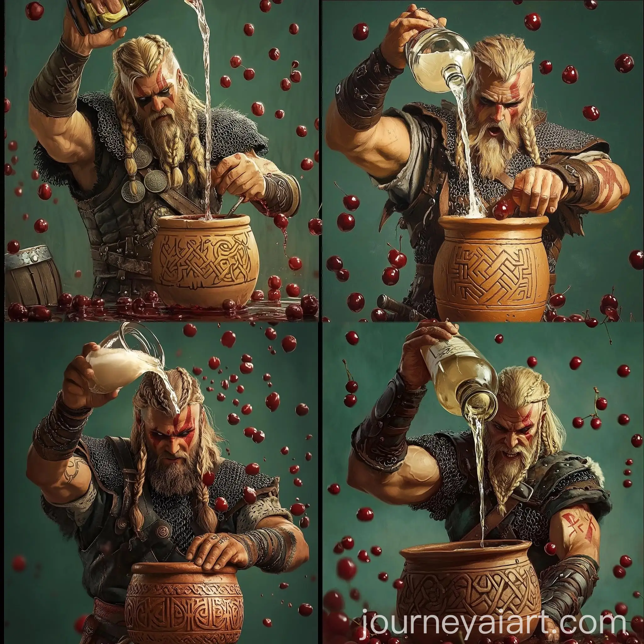 Viking-Male-Pouring-White-Wine-into-Engraved-Clay-Pot