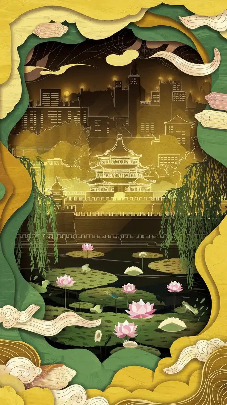 Xian-Summer-Solstice-Cultural-Poster-with-Giant-Wild-Goose-Pagoda-and-City-Wall