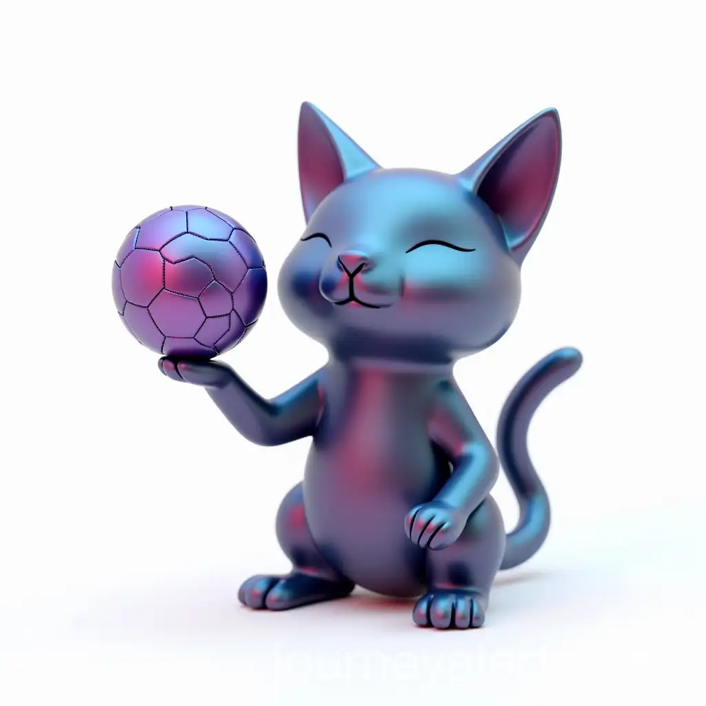 Futuristic-3D-Metallic-Chat-App-Logo-with-Spinning-Soccer-Ball-Cat