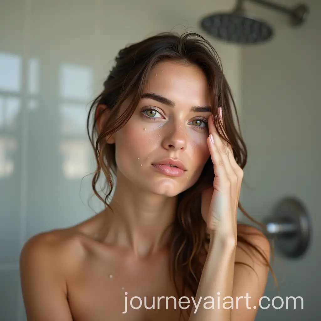 Woman-Taking-a-Shower-in-Modern-Bathroom-Setting