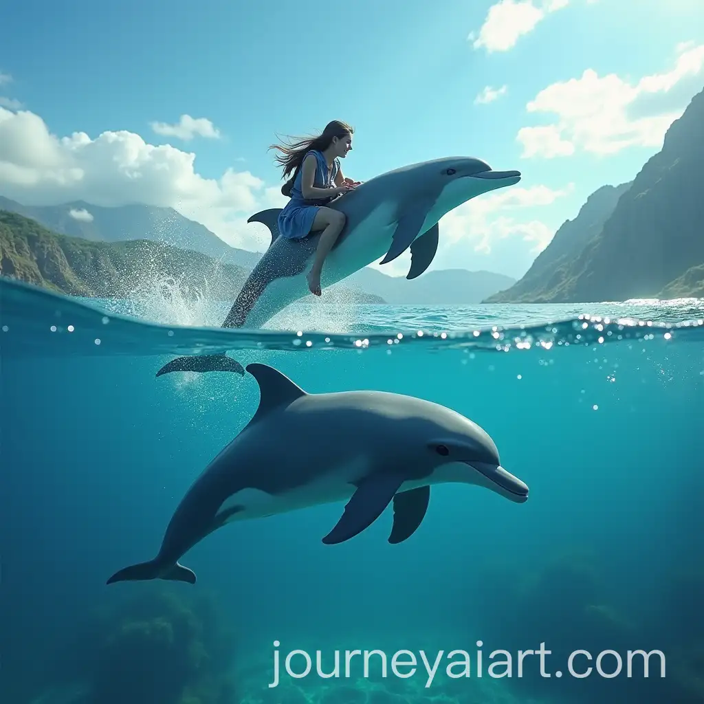 Person-Riding-Dolphins-in-the-Ocean