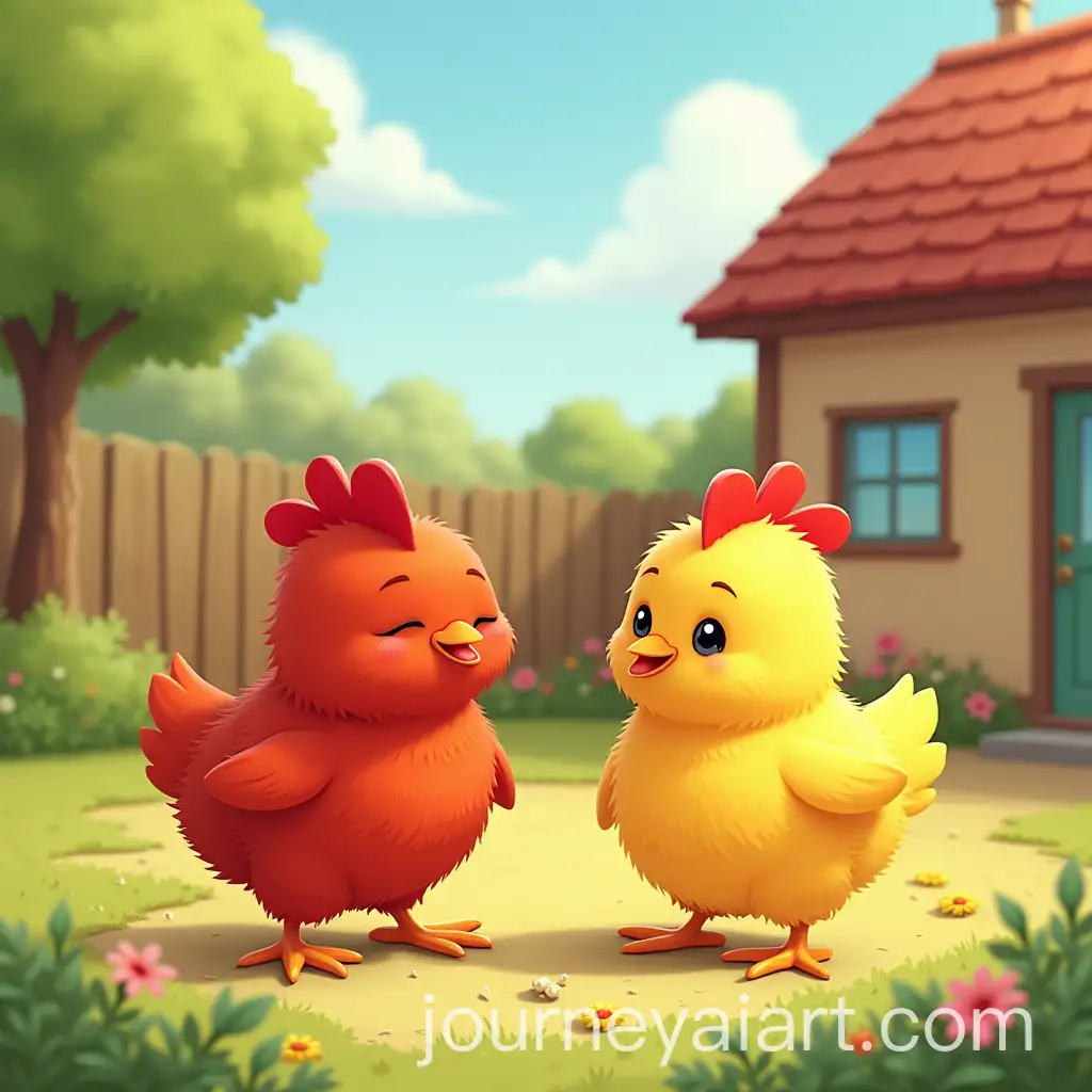 Playful-Baby-Hens-Laalu-and-Peelu-in-a-Sunny-Yard