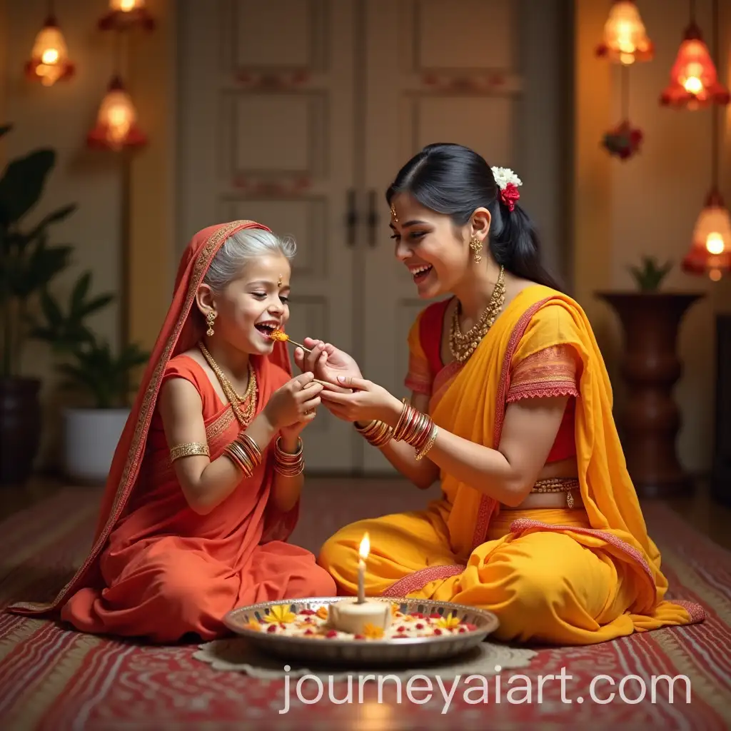 Elder-Indian-Siblings-Sharing-Sweet-Treats-in-Traditional-Attire