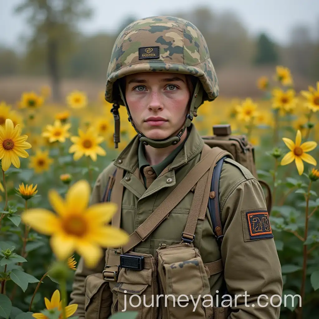 Soldier-in-Army-Uniform-Surrounded-by-Vibrant-Flowers