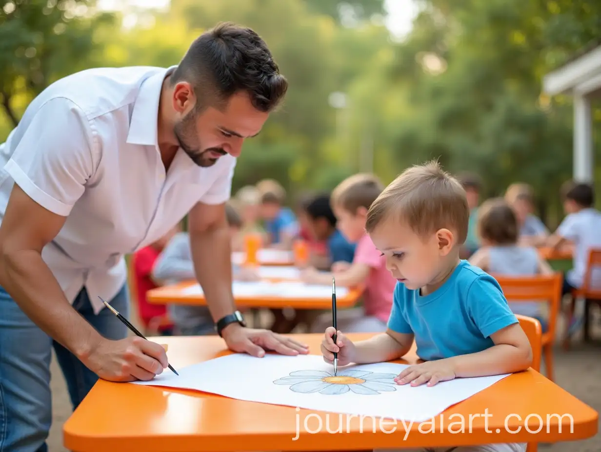 Artistic-Collaboration-A-Man-and-Child-Drawing-Flowers-Together