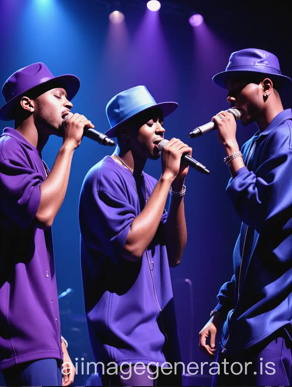 Four-Male-RnB-Singers-Performing-with-Hats-2003-Retro-Style-in-Dark-Purple-Blue-Atmosphere