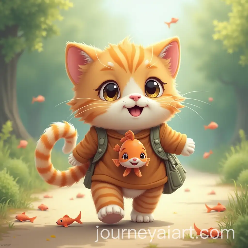 Cute-Chubby-Cat-Walking-While-Carrying-Fish