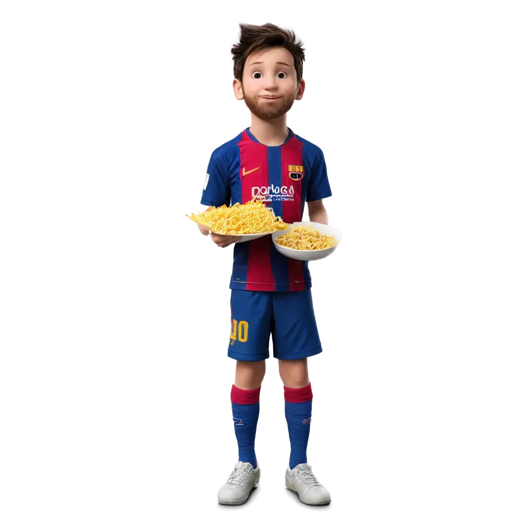 MESSI IS  HOLDING  NOODLES