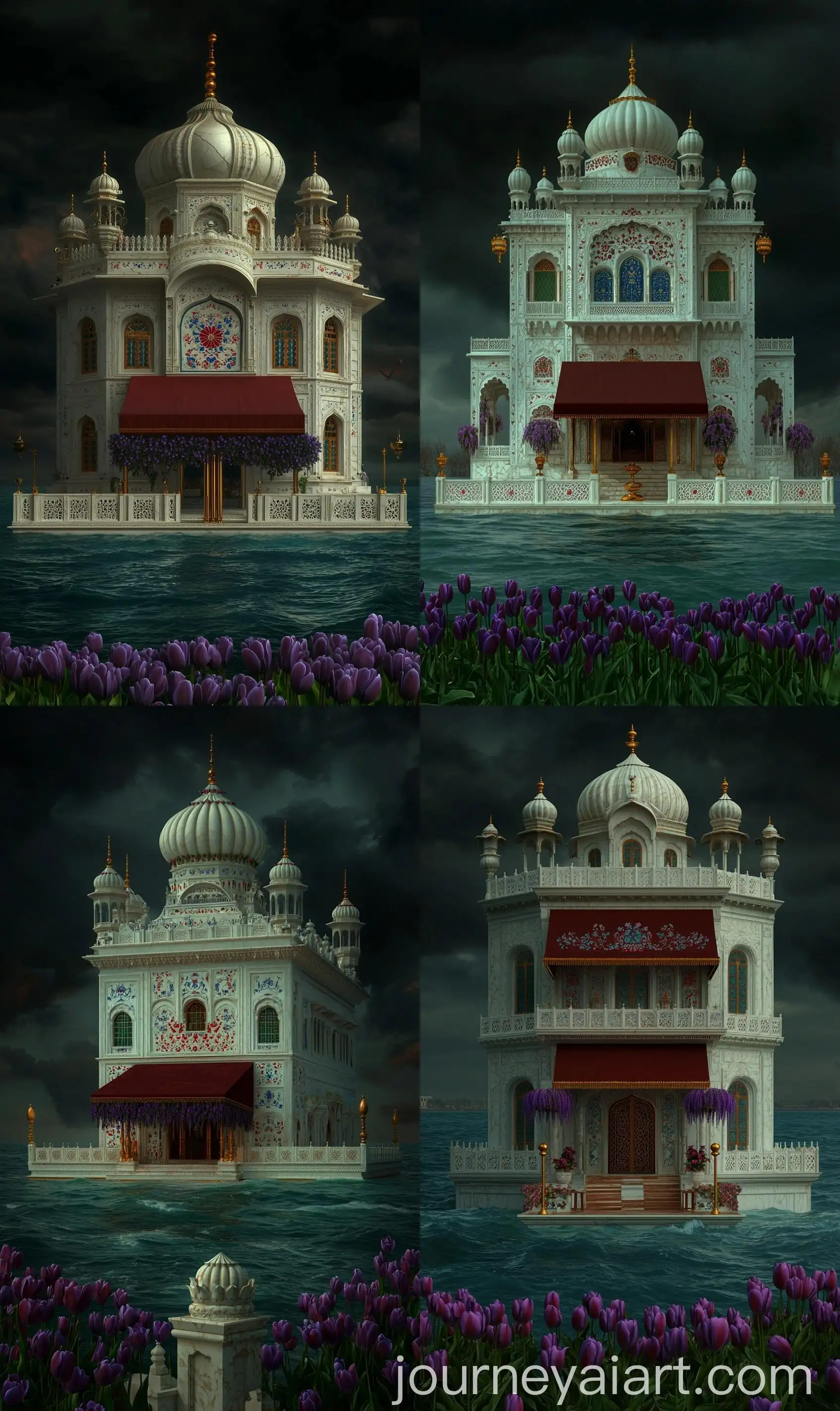 Front-View-of-Harmandir-Sahib-Gurdwara-Surrounded-by-Endless-Ocean