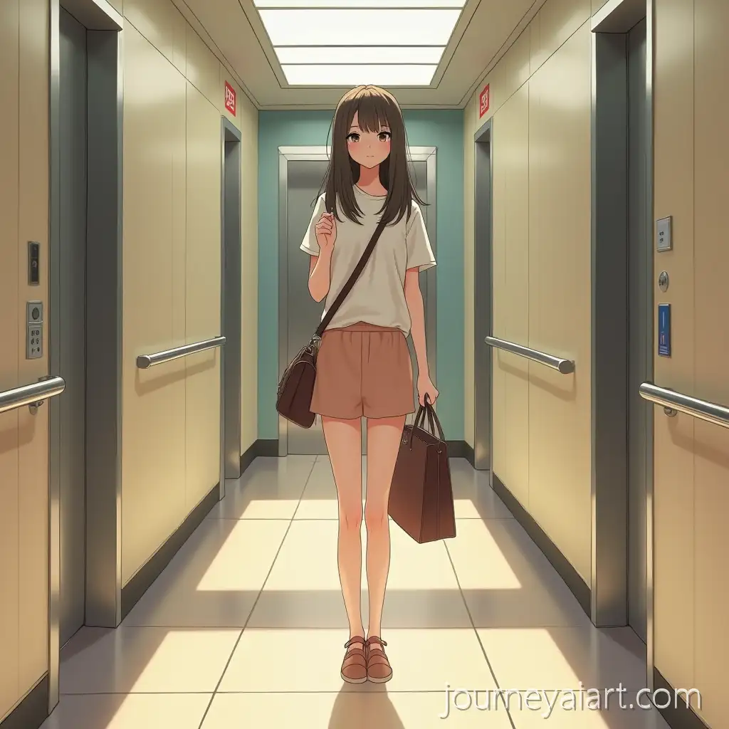 TUniversity-girl-waiting-elevatorired-Asian-University-Girl-Waiting-for-Elevator-in-Summer-with-Bags