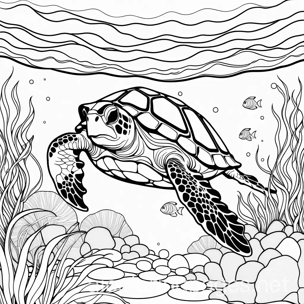 Smiling-Bold-Turtle-Under-the-Sea-Coloring-Page-for-Kids