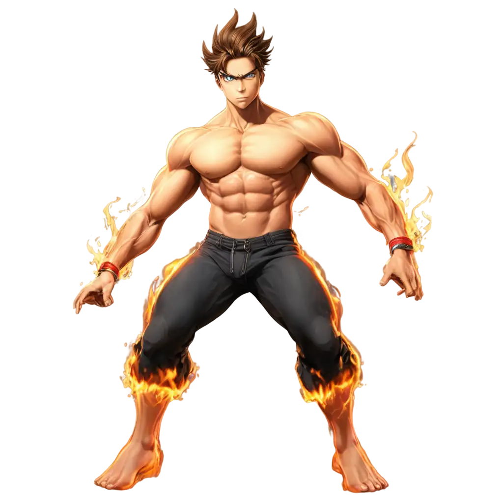 Male-Muscular-Anime-with-Fire-and-Lightning-Effects-PNG-Image