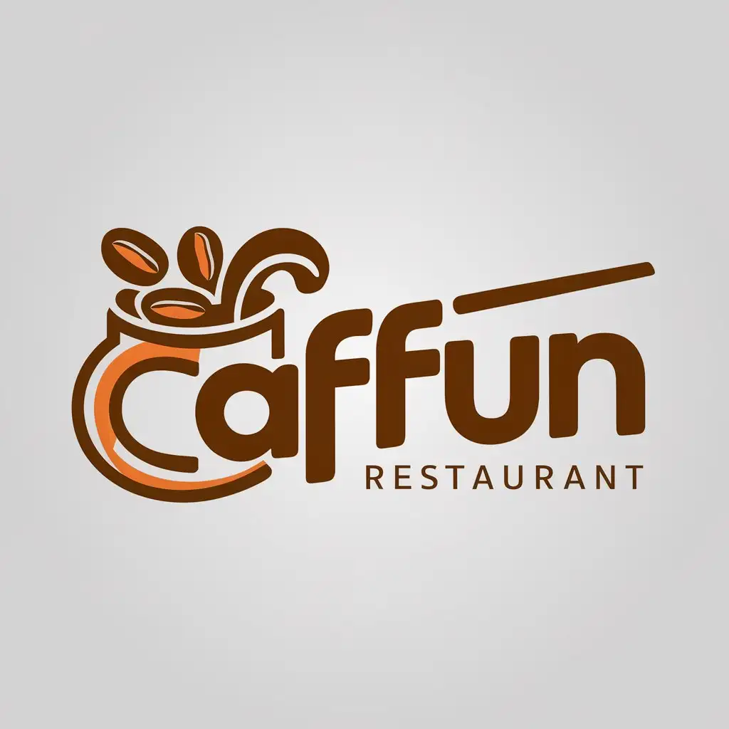 LOGO Design for Caffun Bright Colors with Coffee Mug and Beans for Restaurant Industry