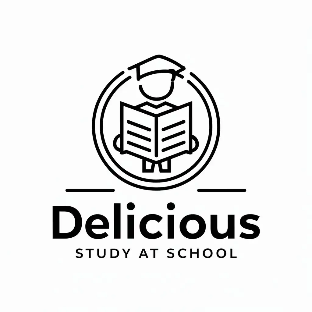 a vector logo design,with the text "delicious", main symbol:study at school,Moderate,be used in Internet industry,clear background