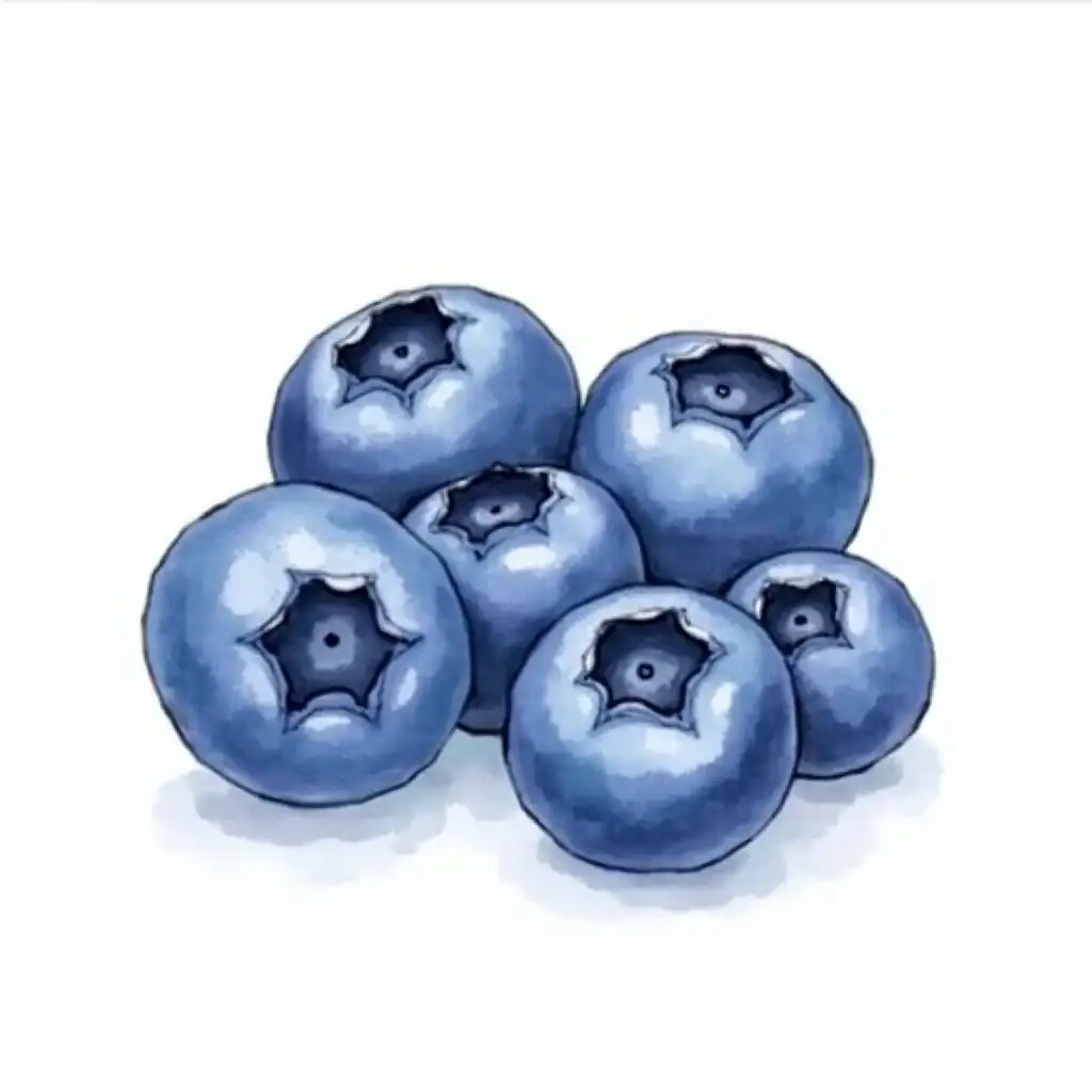 a simple watercolor doodle sketch of several blueberries.  The image should be isolated against a white background.