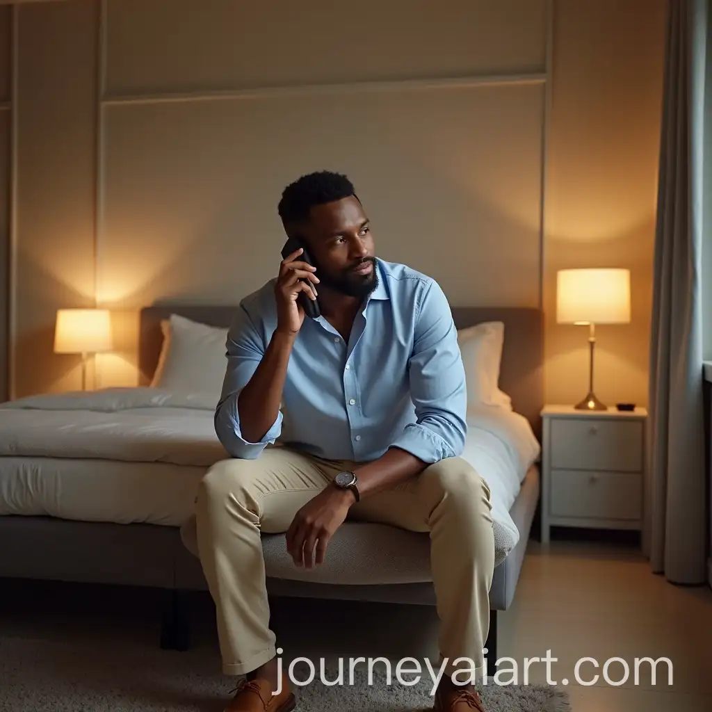 Man-in-Modern-Bedroom-Taking-a-Call-in-Casual-Outfit