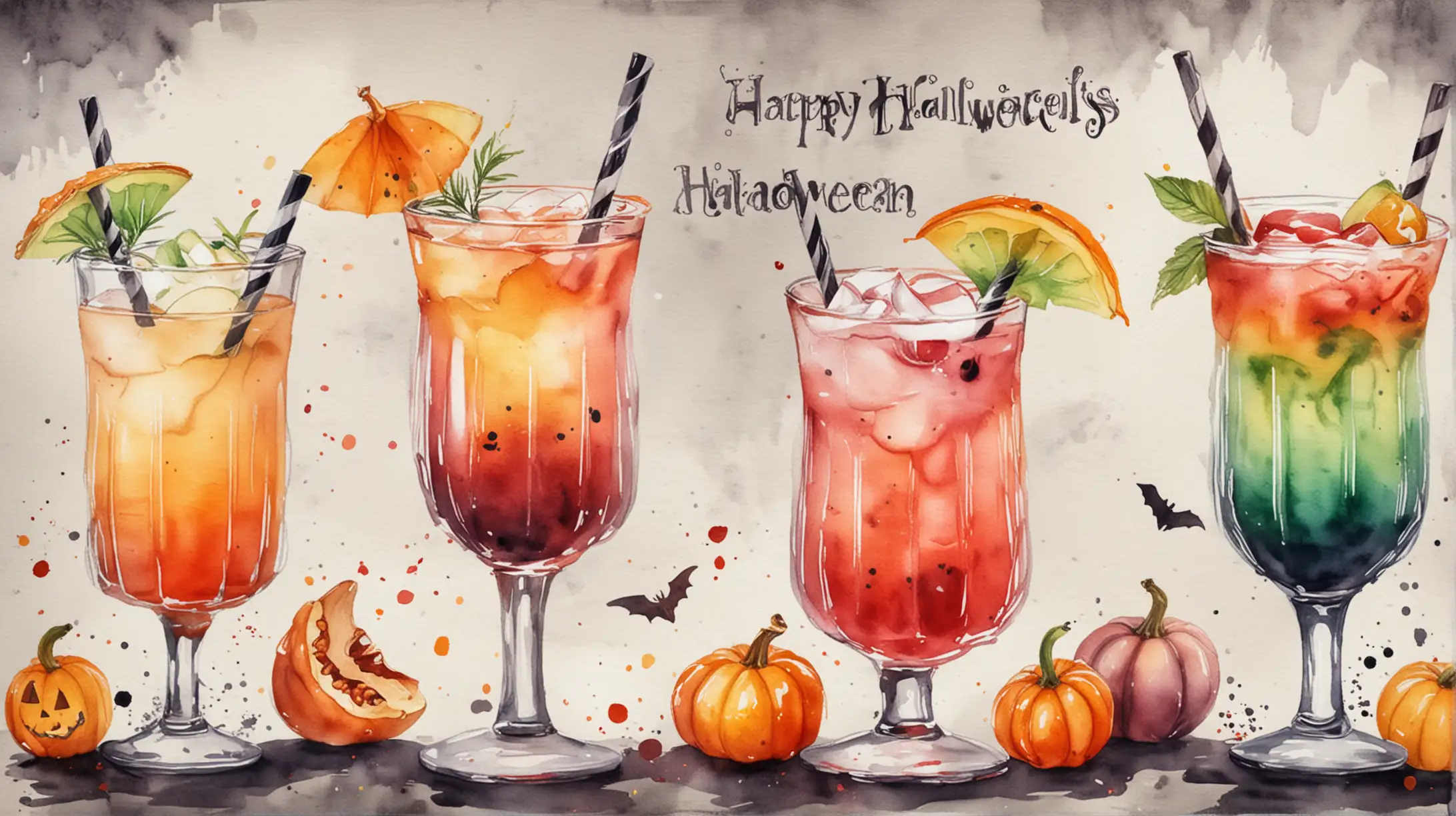 Colorful Watercolor Halloween Cocktails