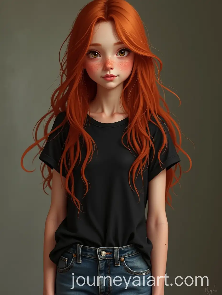 Young-Girl-with-Red-Hair-and-Freckles-in-Baggy-Jeans-and-Black-Top