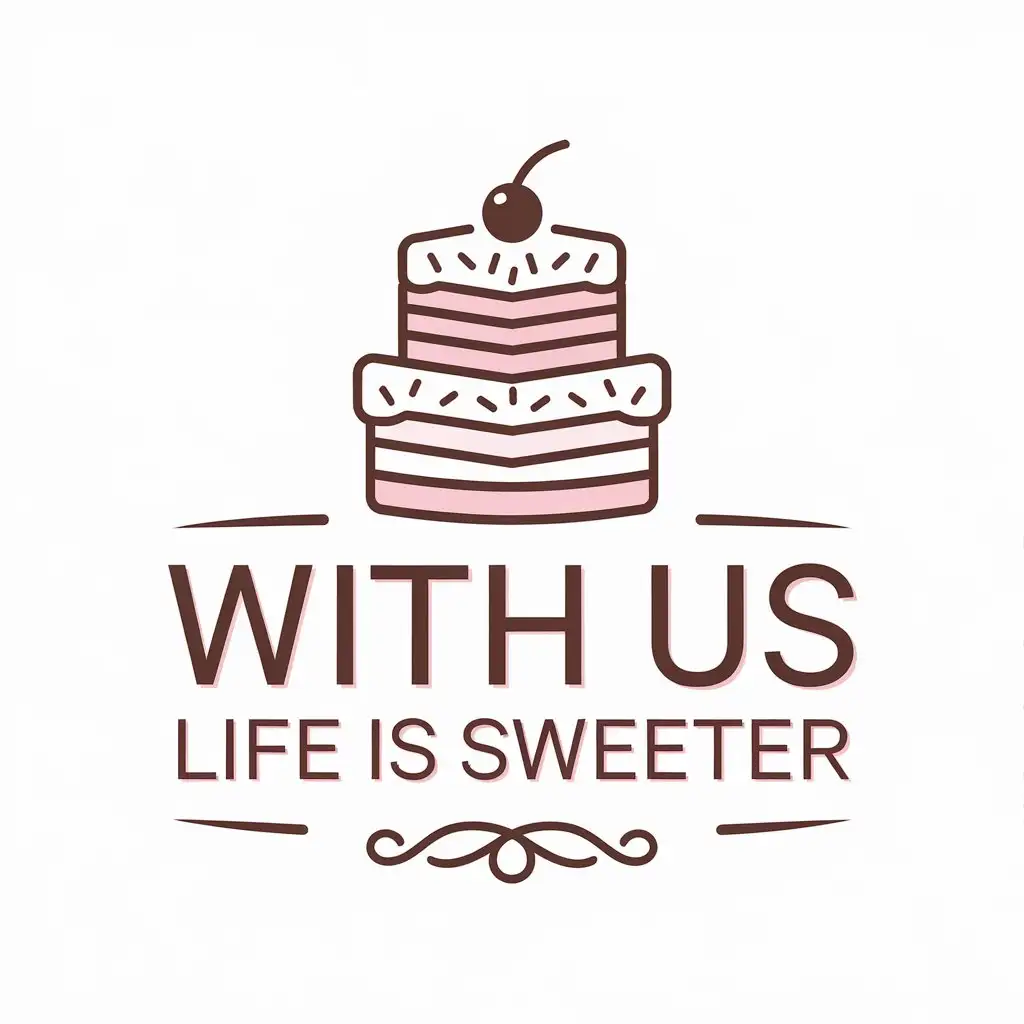 a vector logo design,with the text "with us life is sweeter", main symbol:cake,Moderate,be used in Retail industry,clear background