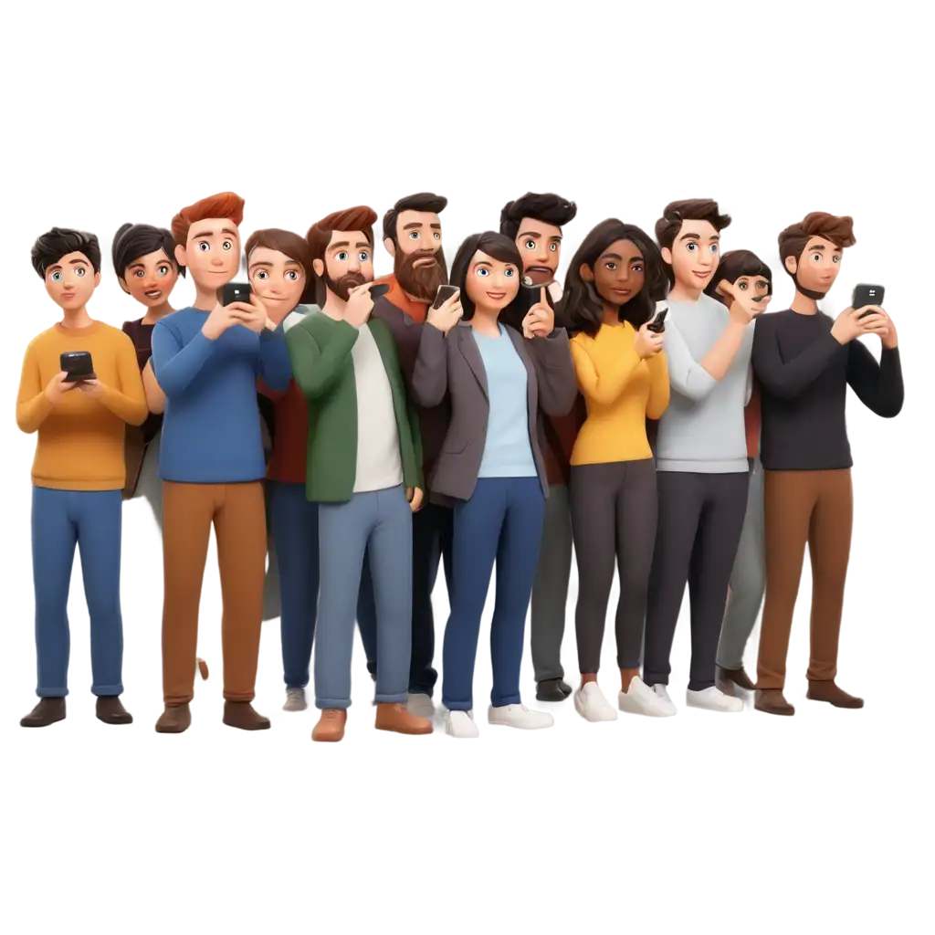 Crowd-of-Faceless-Cartoon-Characters-Holding-Phones-Cameras-Recording-PNG-Image-for-Versatile-Use