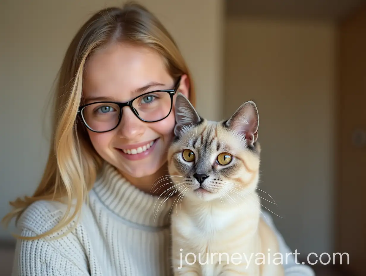 Blonde-Teenage-Girl-with-Glasses-Holding-a-Blind-Burmese-Cat