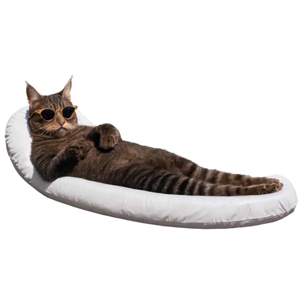 Cat-in-Sunglasses-Tanning-on-a-Water-Mattress-PNG-Image-for-Summer-Fun-and-Relaxation-Themes