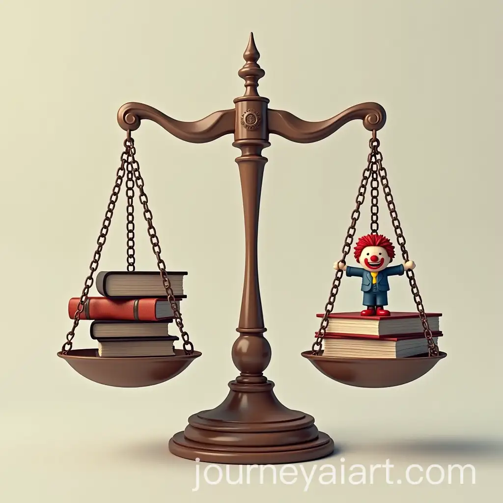 Justice-Scale-with-Religious-Books-Political-Icons-and-Laughing-Clown-in-Sarcastic-Tilt
