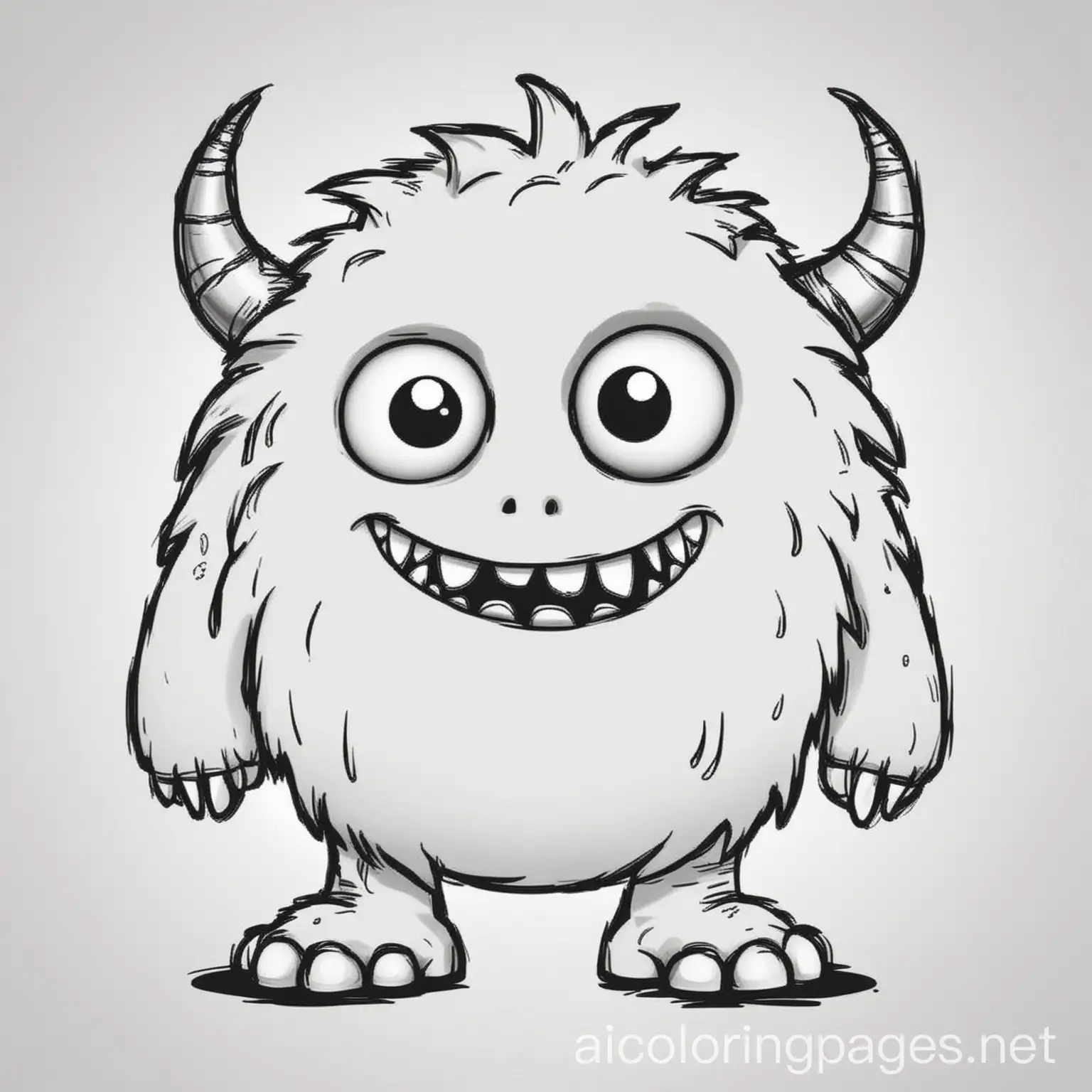 Monster, Coloring Page, black and white, line art, white background, Simplicity, Ample White Space. The background of the coloring page is plain white to make it easy for young children to color within the lines. The outlines of all the subjects are easy to distinguish, making it simple for kids to color without too much difficulty