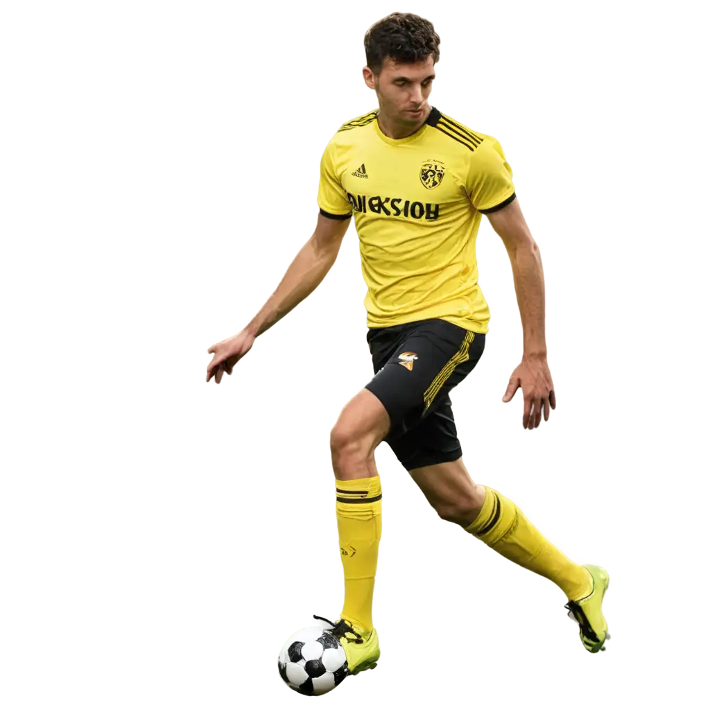 footballer in yellow and black jersey kicking ball