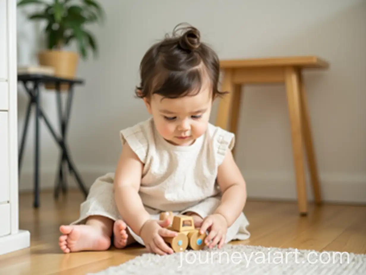 3YearOld-Child-in-White-and-Cream-Dress-Playing-with-Woody-Toy-at-Home