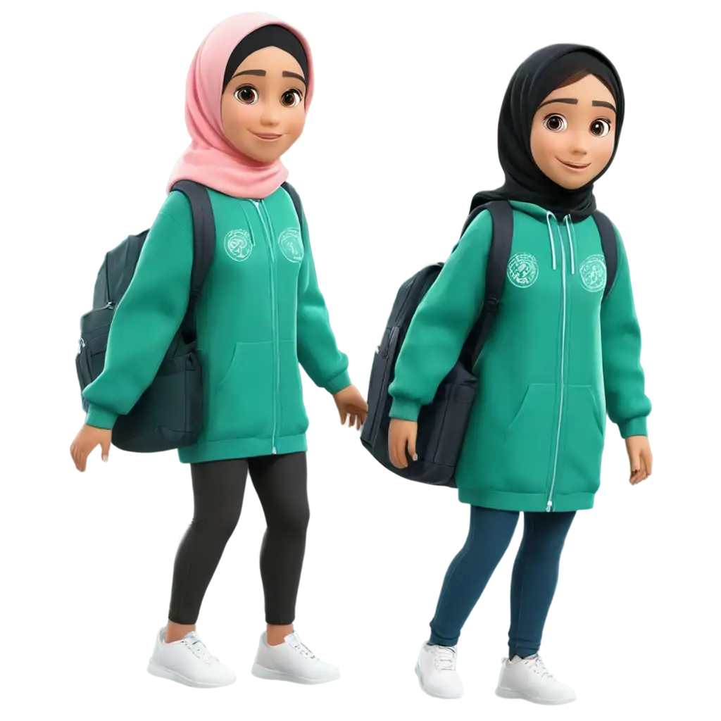 Animated-PNG-Image-of-High-School-Boy-and-Girl-with-Hijab-in-Almamater-Jacket-Tosca-Green-Color-with-IAIN-PAREPARE-Emblem