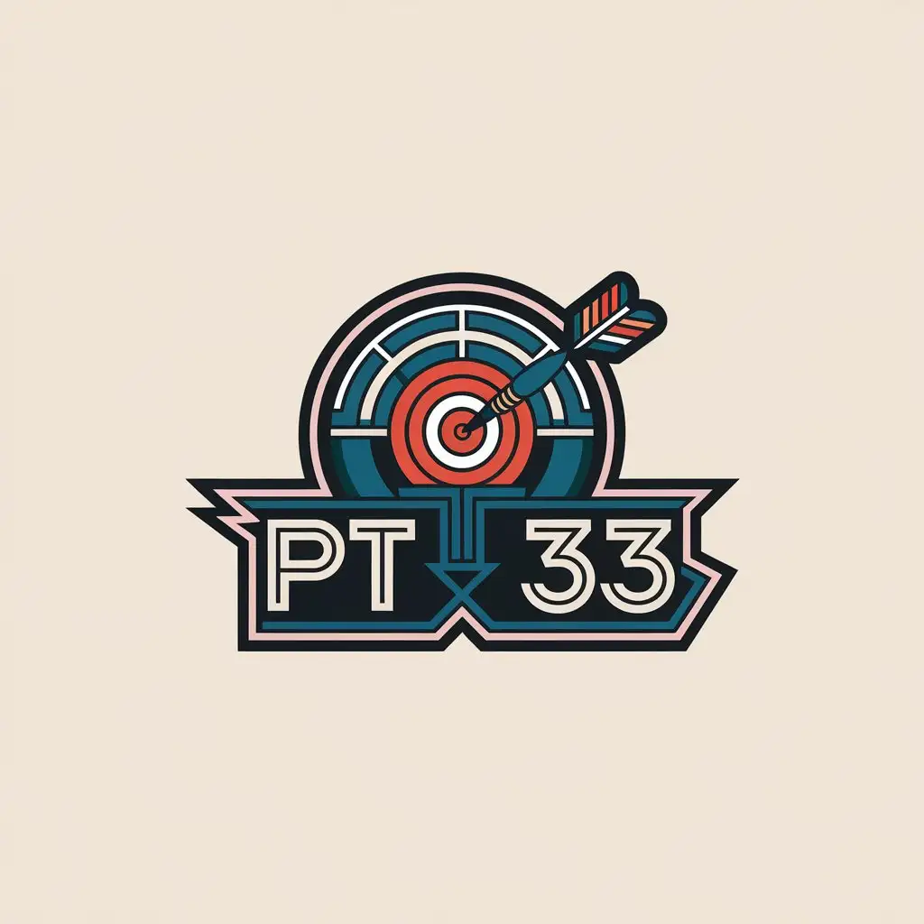 a vector logo design,with the text "PT 33", main symbol:A darts player is throwing a dart at the target,complex,clear background