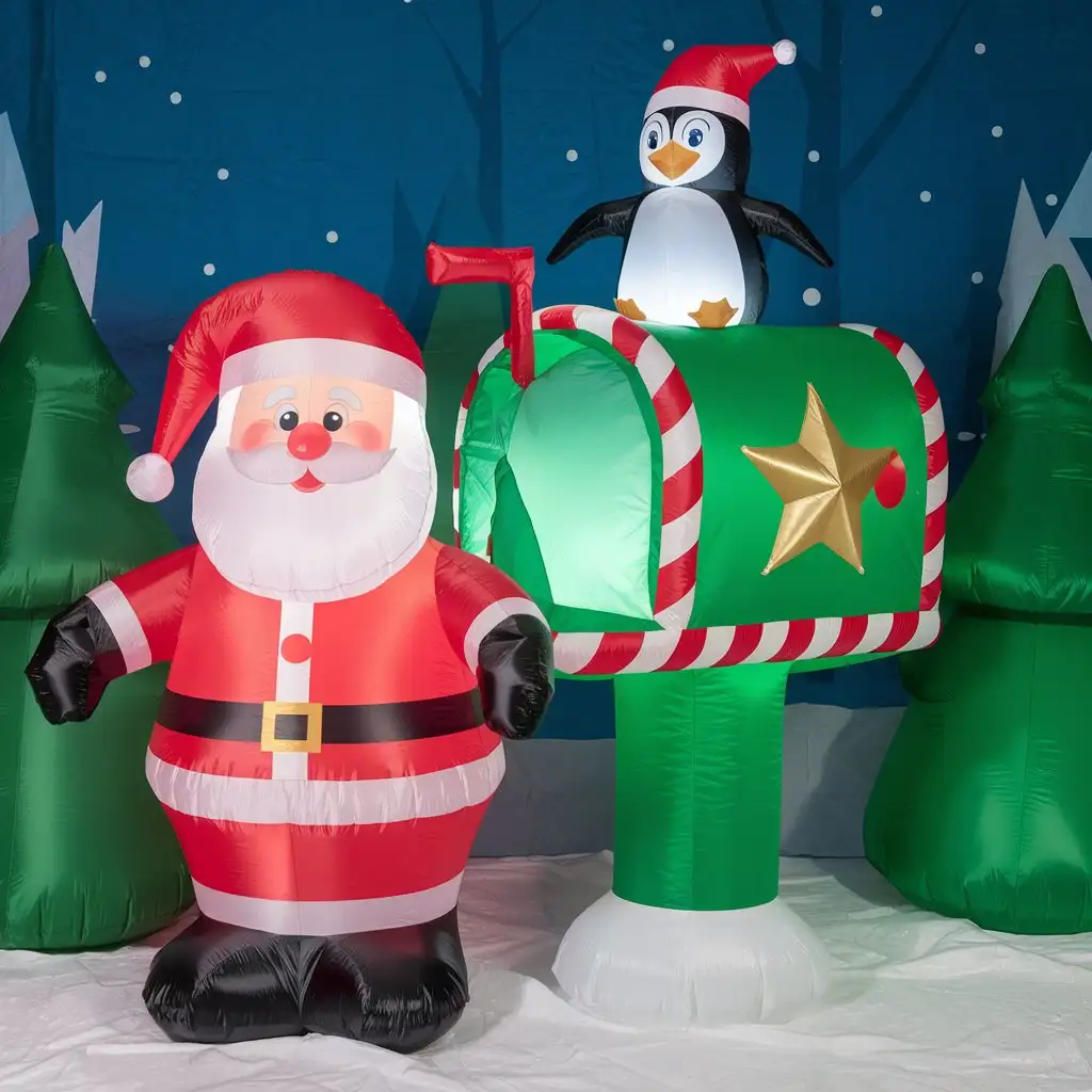 Cheerful-Christmas-Inflatables-Santa-Claus-and-Penguin-Mailbox