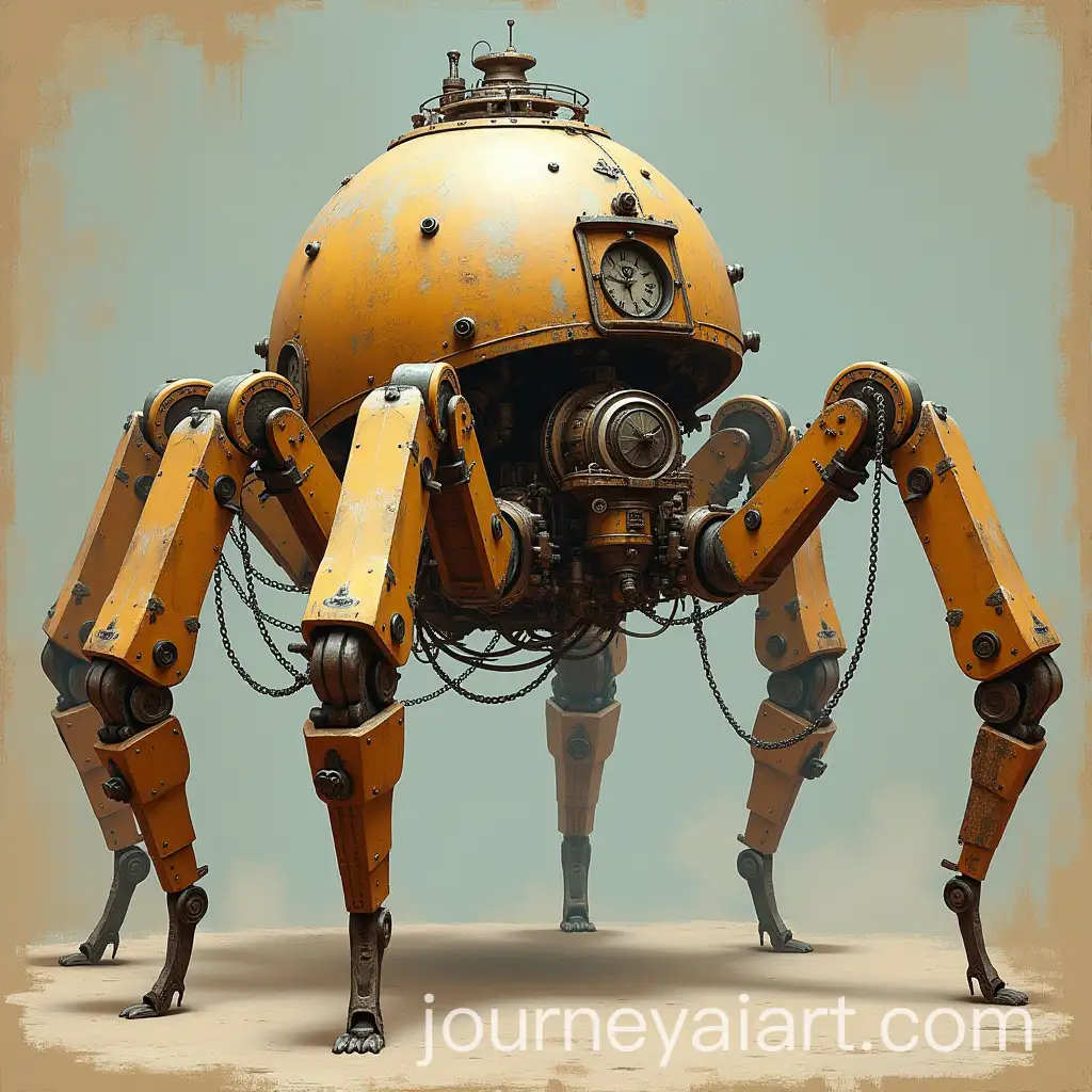 Steampunk-Spider-Robot-in-Industrial-Setting