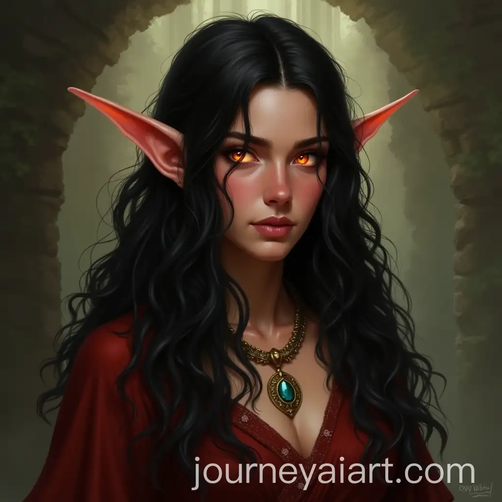 Elven-Woman-with-Golden-Eyes-and-Dragons-in-a-Fantasy-Dungeon