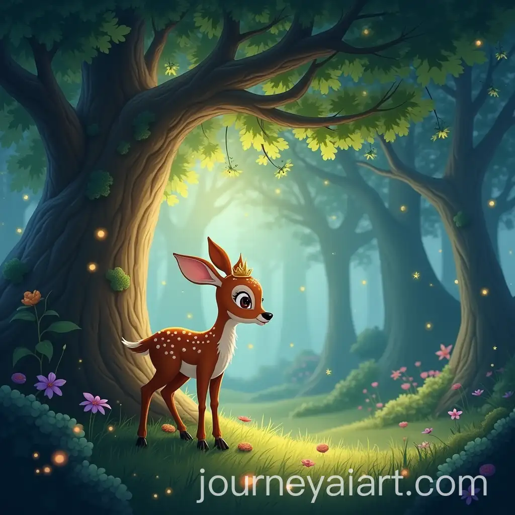 Fawn-in-Enchanted-Forest-Beside-a-Magical-Tree