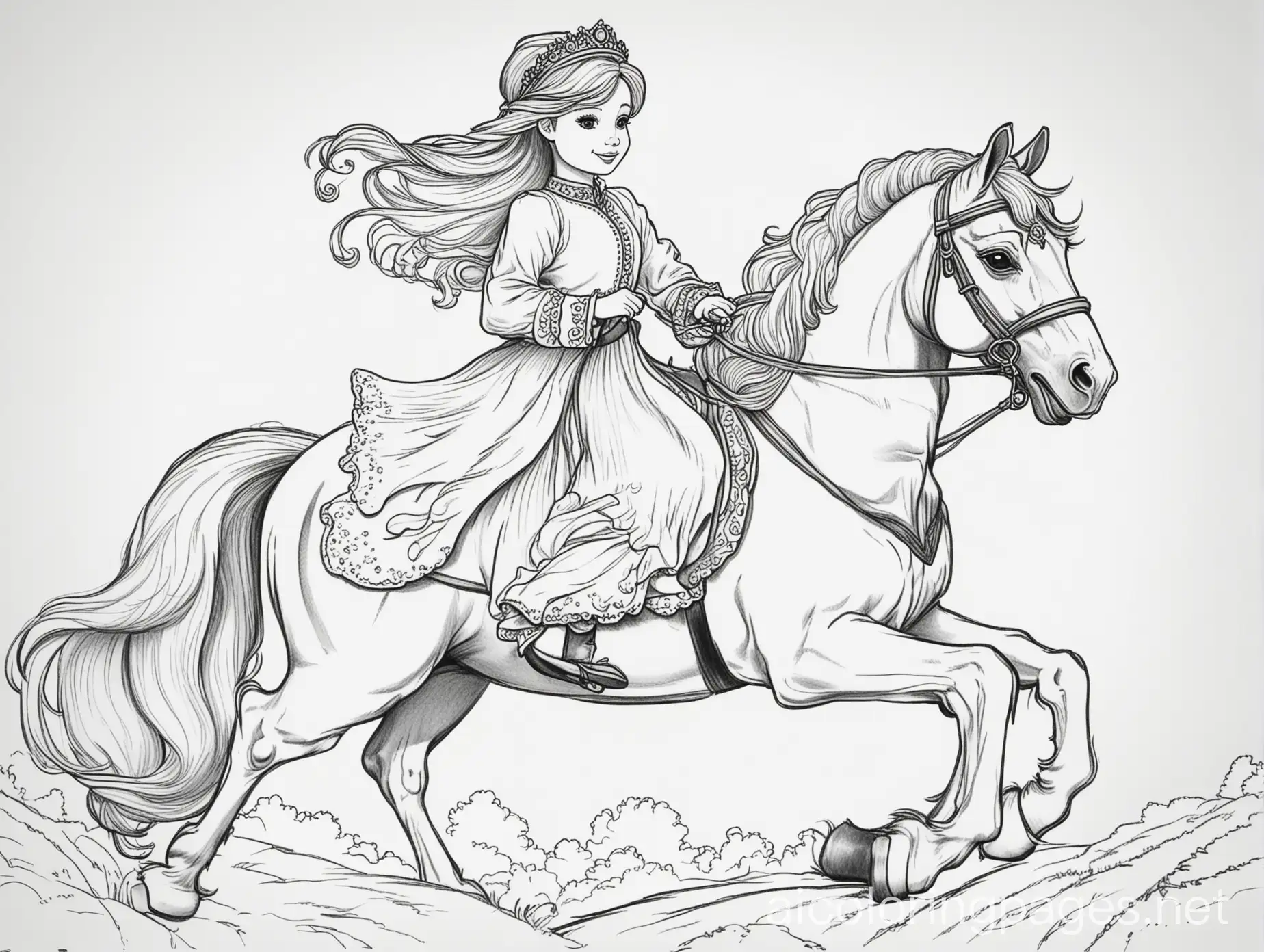 Joyful-Princess-Poppy-Riding-Pony-Coloring-Page