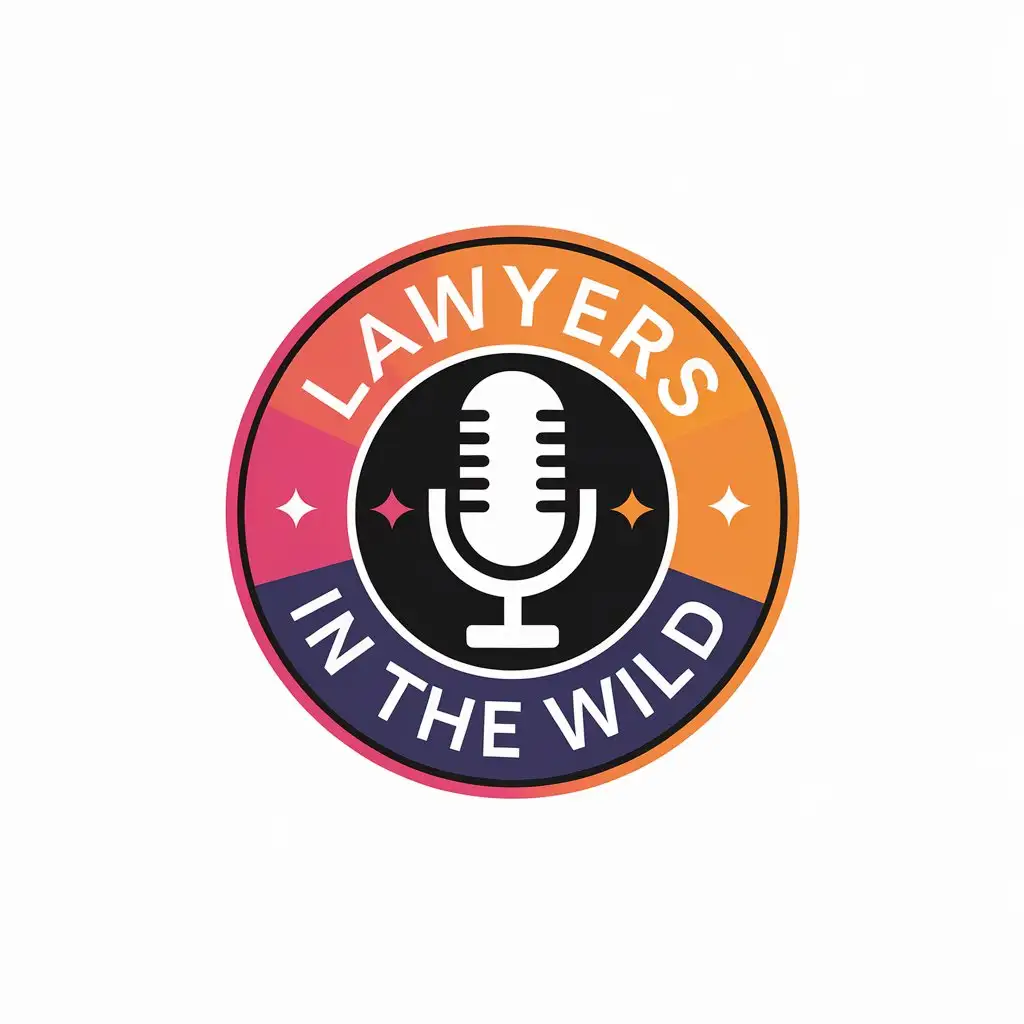 LOGO Design for Lawyers in the Wild Minimalist Circle or Shield with Microphone Symbol for Podcast