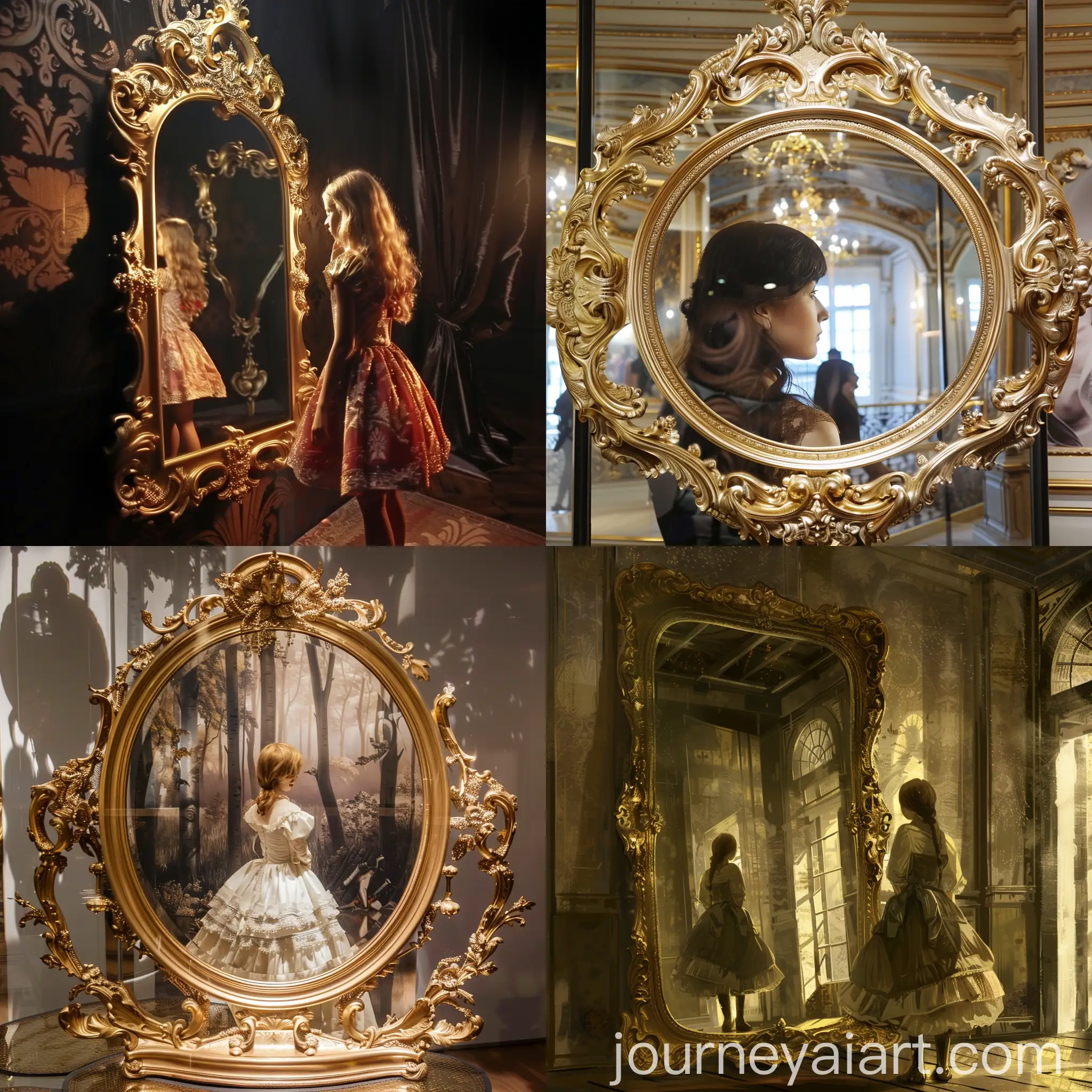 Young-Girl-Anna-Reflected-in-a-Shiny-Gold-Mirror