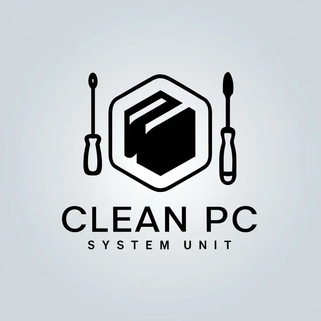 a vector logo design,with the text "Clean PC", main symbol:System unit and screwdriver,Minimalistic,be used in Others industry,clear background