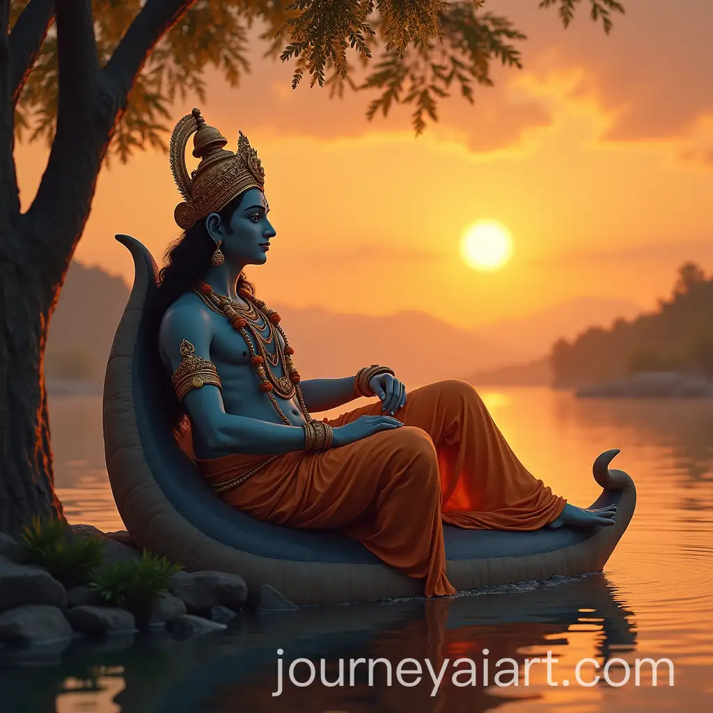 Lord-Vishnu-Reclining-on-Shesha-Naag-with-Lord-Brahma-in-Serene-Sunset
