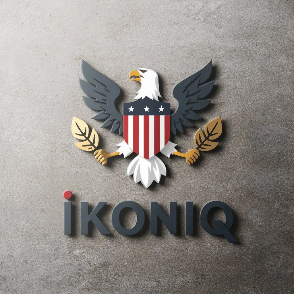 LOGO Design For IKONIQ Minimalistic Vector Logo with White Eagle and American Shield