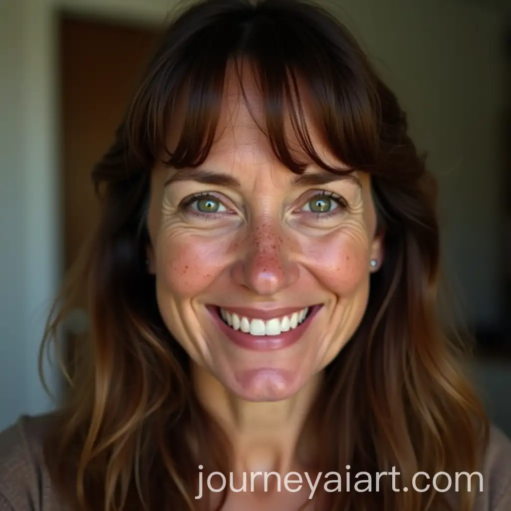 Portrait-of-a-54YearOld-Woman-with-Brown-Hair-and-Friendly-Smile