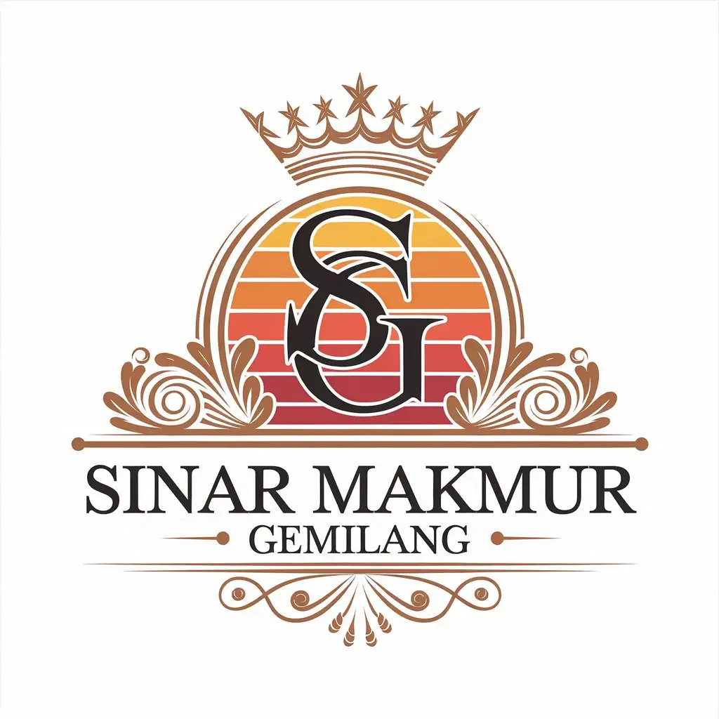 LOGO Design for Sinar Makmur Gemilang Elegant SG with Crowns and Sunset Theme for Restaurant Industry