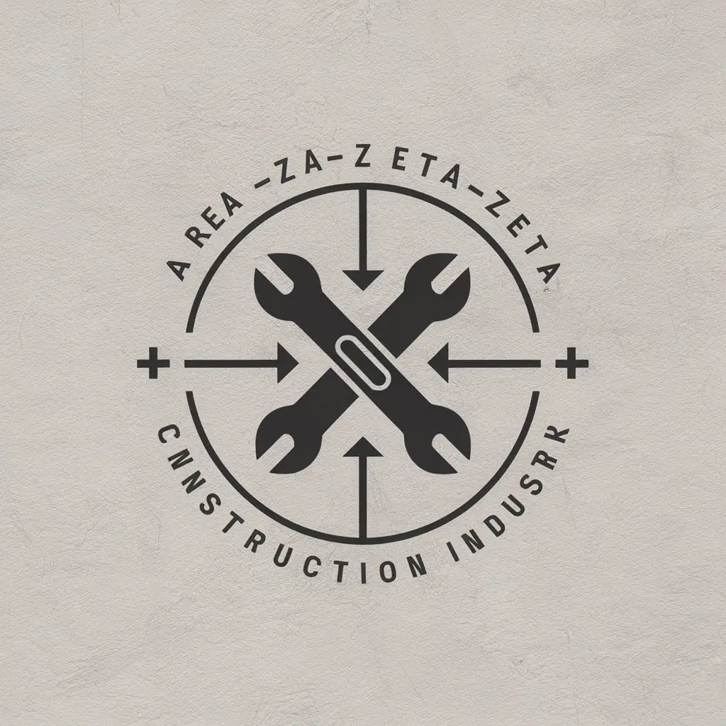 a vector logo design,with the text "Two hollow circles, AREA-ZETA surround the perimeter of the inner ring, and inside are the engineering wrench or the AK47 minimalist logo", main symbol:AREA-ZETA,complex,be used in Construction industry,clear background