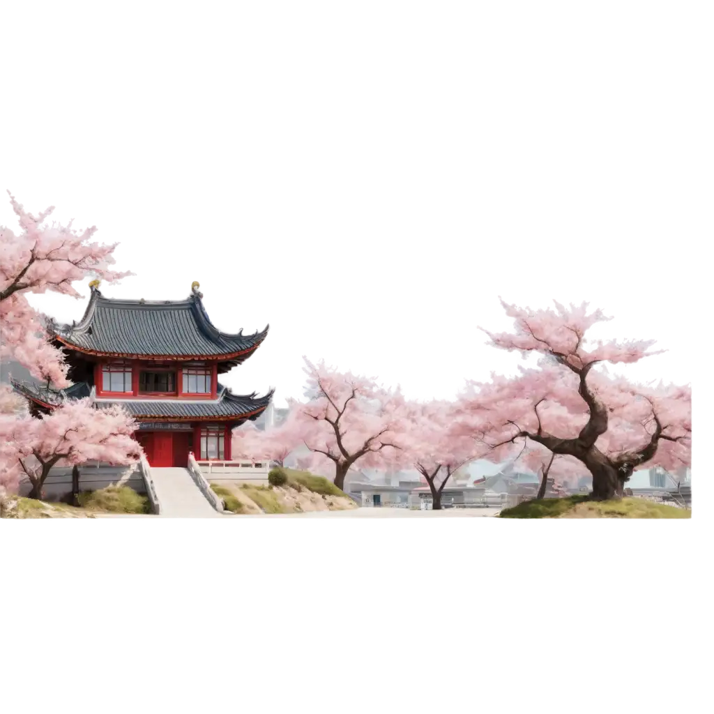 4k  photo realistic  Chinese dragon  above a cherry blossom tree with Chinese houses in the background