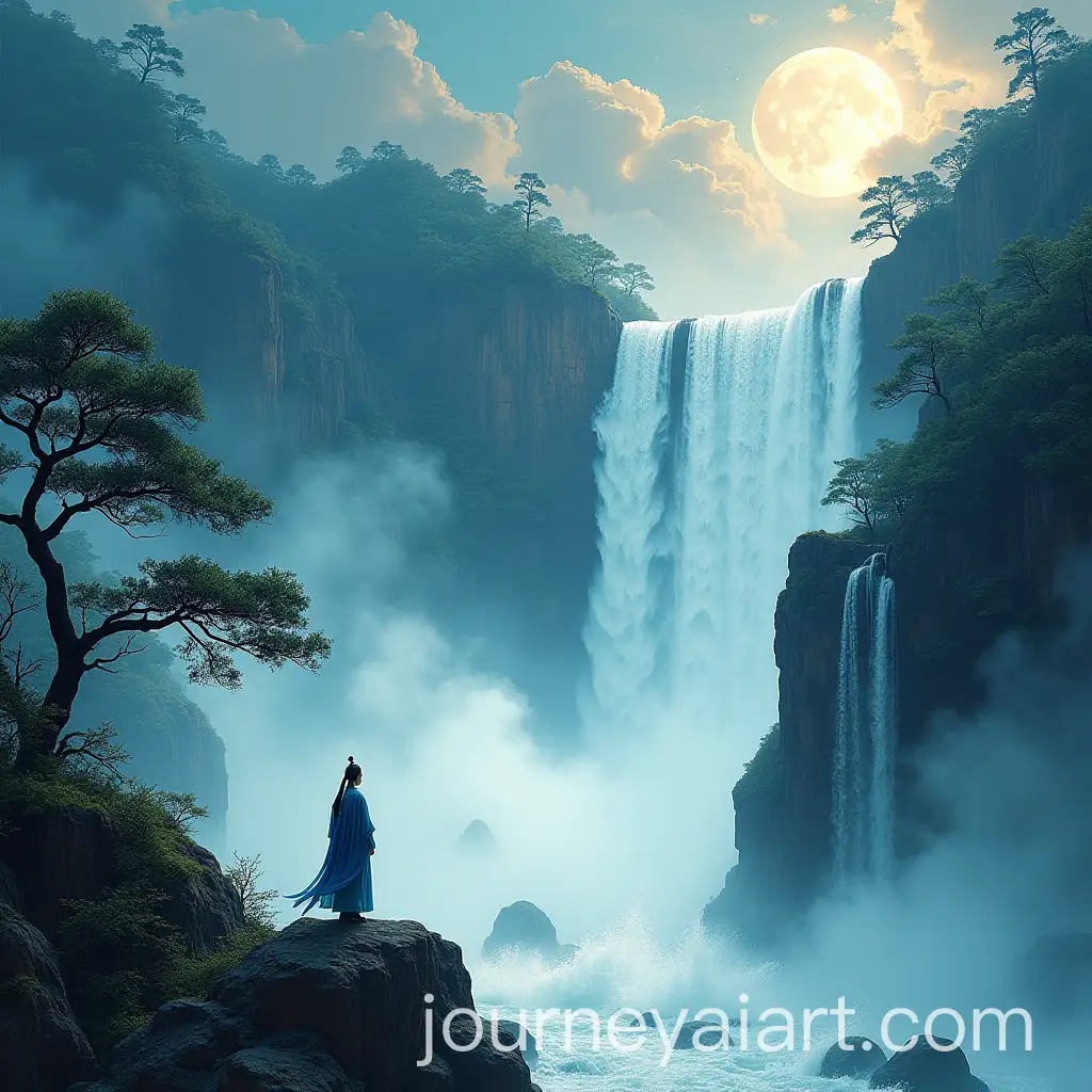 Majestic-Huangguoshu-Waterfall-with-Milky-Way-and-Tang-Dynasty-Poet-in-Ancient-Chinese-Ink-Painting-Style
